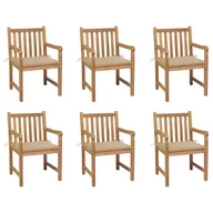 Fotele i krzesła ogrodowe - vidaXL Lumarko Krzesła ogrodowe, 6 szt., beżowe poduszki, drewno tekowe! 3073034 - miniaturka - grafika 1