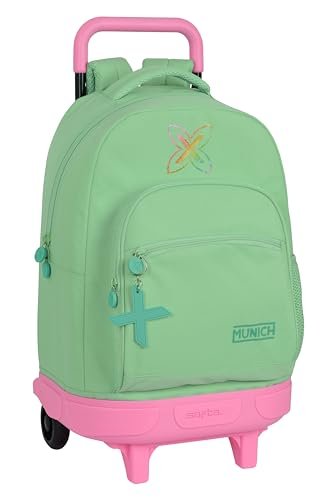 Safta MUNICH PISTACHO duży plecak na kółkach, kompaktowy, zdejmowany, idealny dla dzieci w różnym wieku, wygodny i wszechstronny, jakość i wytrzymałość, 33 x 22 x 45 cm, kolor, Pistacjowy zielony,