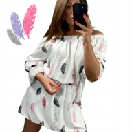 Bluzki damskie - UROCZA SUKIENKA TUNIKA LEKKA HISZPANKA PIÓRKA falbana wygodna 50 52 - miniaturka - grafika 1