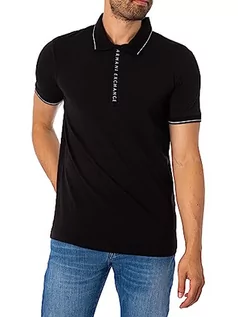 Koszulki męskie - Armani Exchange Męska koszulka polo z ukrytymi guzikami, elastyczna bawełna, Black, L - grafika 1