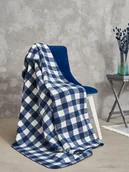 Koce - Koc bawełniany akrylowy 150x200 2146/1 Piknikowy klasyk granatowy narzuta pled wykończony szydełkiem SG - miniaturka - grafika 1