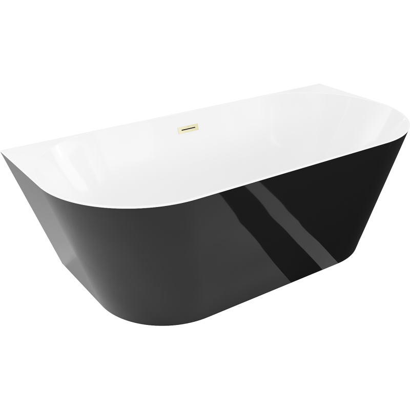 Mexen Oval Slim wanna wolnostojąca przyścienna 170 x 80 cm, biała/czarna, przelew złoty szczotkowany - 52661708075-55