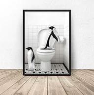 Obrazy i zdjęcia na płótnie - Plakat do łazienki Pingwiny w toalecie - miniaturka - grafika 1