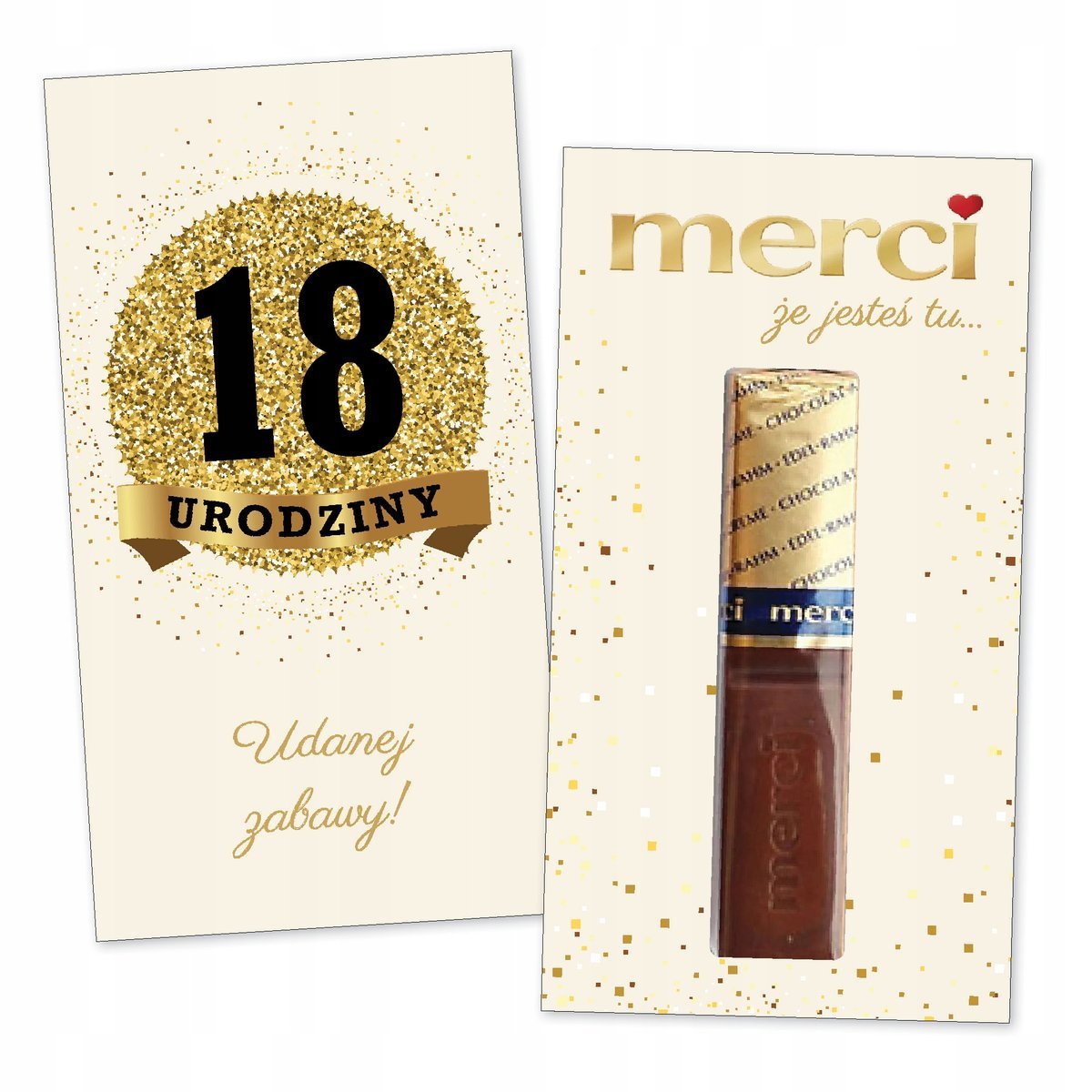 10x PODZIĘKOWANIA NA 18 URODZINY DLA GOŚCI merci lat - premium - KREMOWY