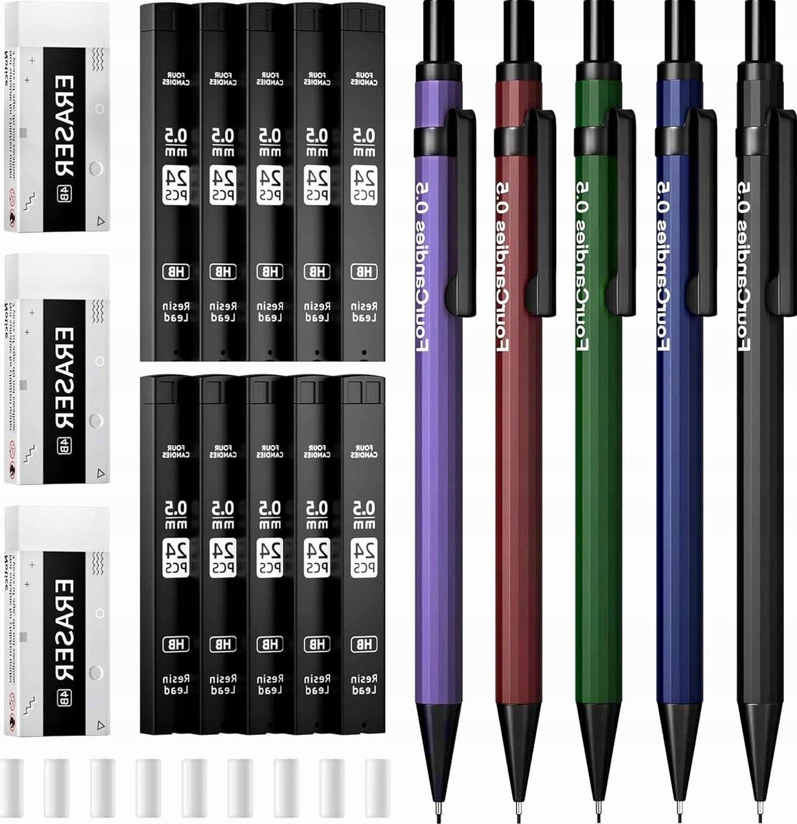 OŁÓWKÓW ZESTAW AUTOMATYCZNYCH 0.5MM 5 SZTUK METALOWYCH SOLIDNYCH ETUI