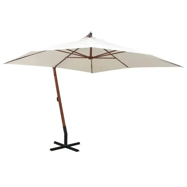 Parasol wiszący ogrodowy 300 x 300 cm, biały, drążek jodłowy, bambus