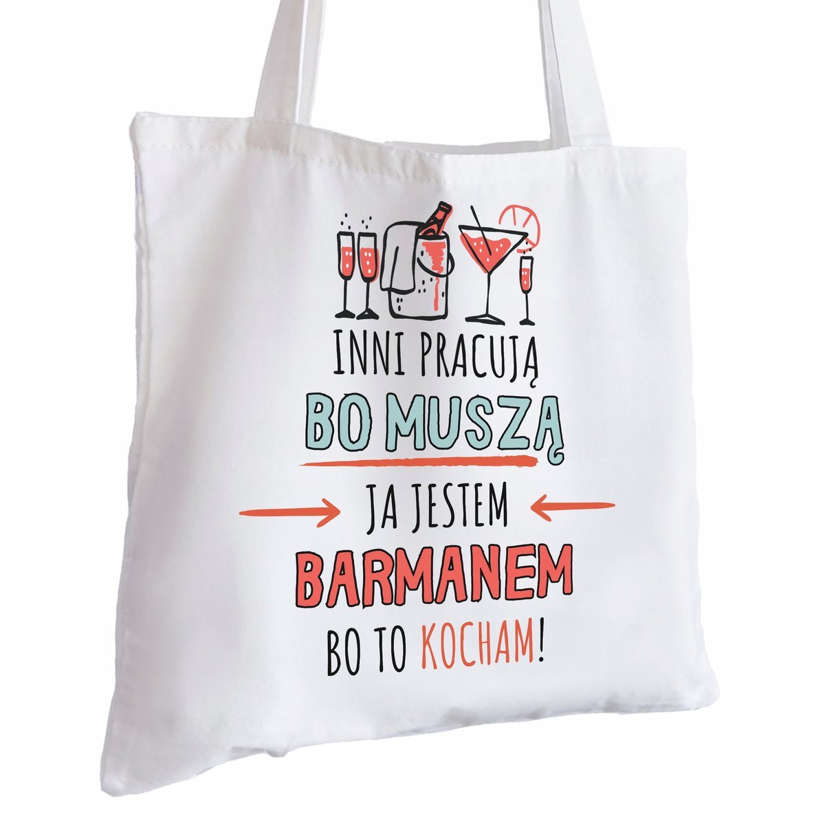 Torba Bawełniana biała dla Barmana Na Prezent ekologiczna Trwały Nadruk