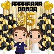 Balony i akcesoria - ZESTAW DEKORACJI 35 ROCZNICA ŚLUBU BALONY CZARNO ZŁOTE 48SZT - miniaturka - grafika 1
