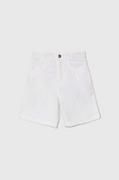 Spodnie i spodenki dla chłopców - United Colors of Benetton szorty bawełniane dziecięce kolor biały regulowana talia - miniaturka - grafika 1