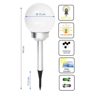 Lampa solarna kula mleczna 15x44cm - Lampy ogrodowe Lampa solarna kula mleczna 15x44cm - Lampy ogrodowe - miniaturka - grafika 5