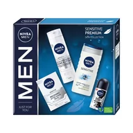 Balsamy po goleniu - Men Sensitive Premium zestaw żel pod prysznic 250ml + antyperspirant roll-on 50ml + balsam po goleniu 100ml + pianka do golenia 200ml - miniaturka - grafika 1