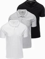 Koszulki męskie - Komplet bawełnianych męskich t-shirtów polo BASIC czarny/szary melanż/biały V2 OM-POBS-0133 XXL - miniaturka - grafika 1