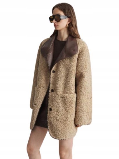 SHEIN KURTKA DAMSKA Z BARANKA BRĄZOWA NA GUZKI BARDZO MODNA 40/42 1CB