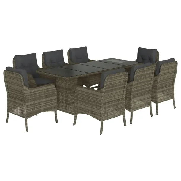 Zestaw mebli ogrodowych szary rattan PE, stół 190x80x74 cm, krzesła 58,5