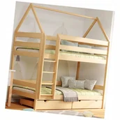 Łóżka dla dzieci i młodzieży - Drewniane piętrowe łóżko dziecięce domek ze stelażami i szufladą, sosna R5-T47 - miniaturka - grafika 1