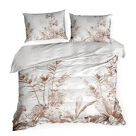 Pościel - Pościel satynowa 140x200 + 70x80 biało-brązowa satyna wzór liści - miniaturka - grafika 1