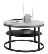 Ławy i stoliki kawowe - Okrągły stolik kawowy z półką czarny + beton W3-D41 - miniaturka - grafika 1