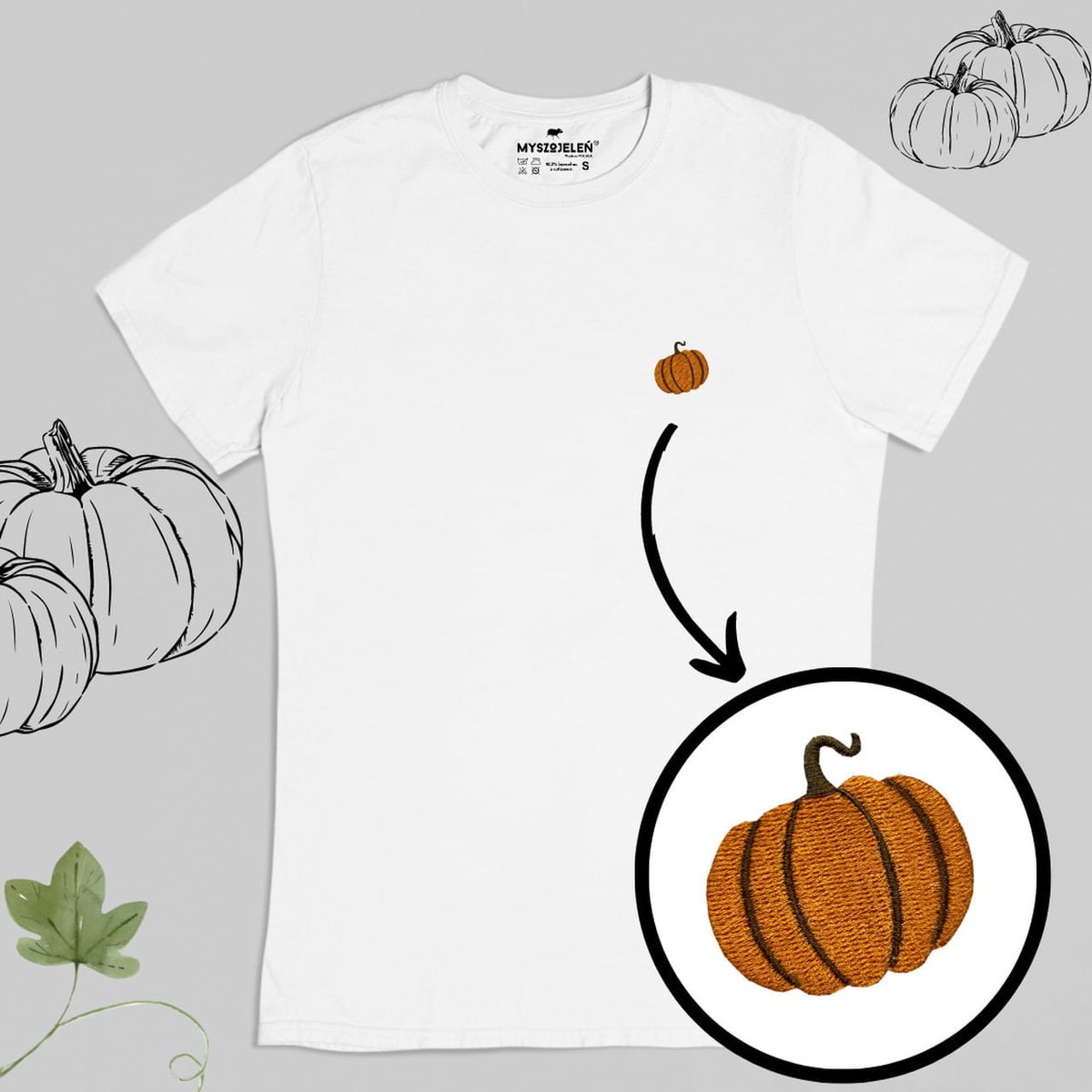 Haftowany T-shirt - DYNIA - biały L