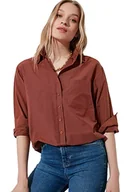 Koszulki i topy damskie - Trendyol Koszulka damska, brązowa Boyfriend Shirt, 40 - miniaturka - grafika 1