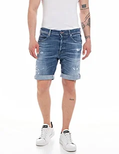 Replay Męskie szorty jeansowe RBJ 901 Tapered-Fit Aged z Power Stretch, 009 Medium Blue, 32W - Spodenki damskie - miniaturka - grafika 1