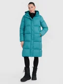Kurtki damskie - 4F Płaszcz puchowy z wypełnieniem syntetycznym damski - turkusowy S - miniaturka - grafika 1