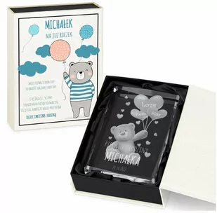 Murrano Kryształ 3D Grawerowany Miś w Personalizowanym Opakowaniu dla Chłopca KRSZ-M1-007 - Pamiątka Chrztu Świętego - miniaturka - grafika 1