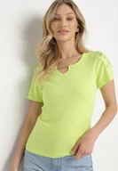 Koszulki i topy damskie - Zielony Bawełniany T-shirt z Łańcuszkiem i Koronką Liraveira - miniaturka - grafika 1