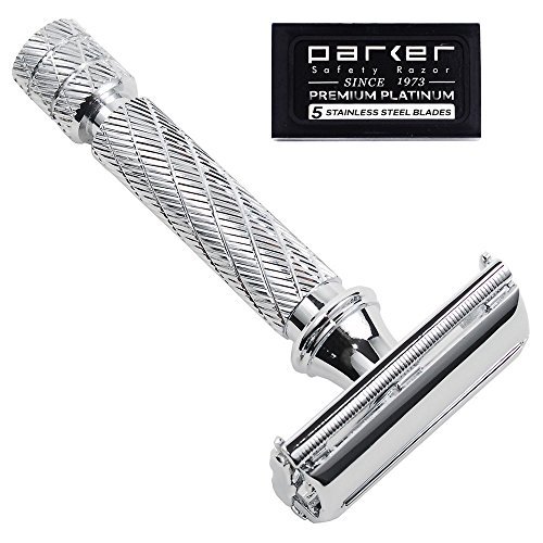 Parker Safety Razor 87R Butterfly Otwarta maszynka do golenia z podwójną krawędzią – tradycyjny krótki uchwyt – 5 wysokiej jakości ostrzy w zakresie dostawy chrom
