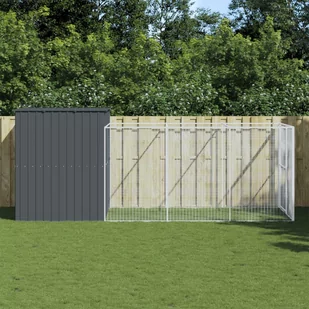 vidaXL Buda dla psa, z wybiegiem, antracytowa, 214x457x181 cm, stal - Sprzęt podróżny i transportery dla psów - miniaturka - grafika 1