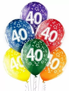 Balony transparentne z nadrukiem "40" - 12 cali - 6 szt. - Urodziny dla dorosłych - miniaturka - grafika 1