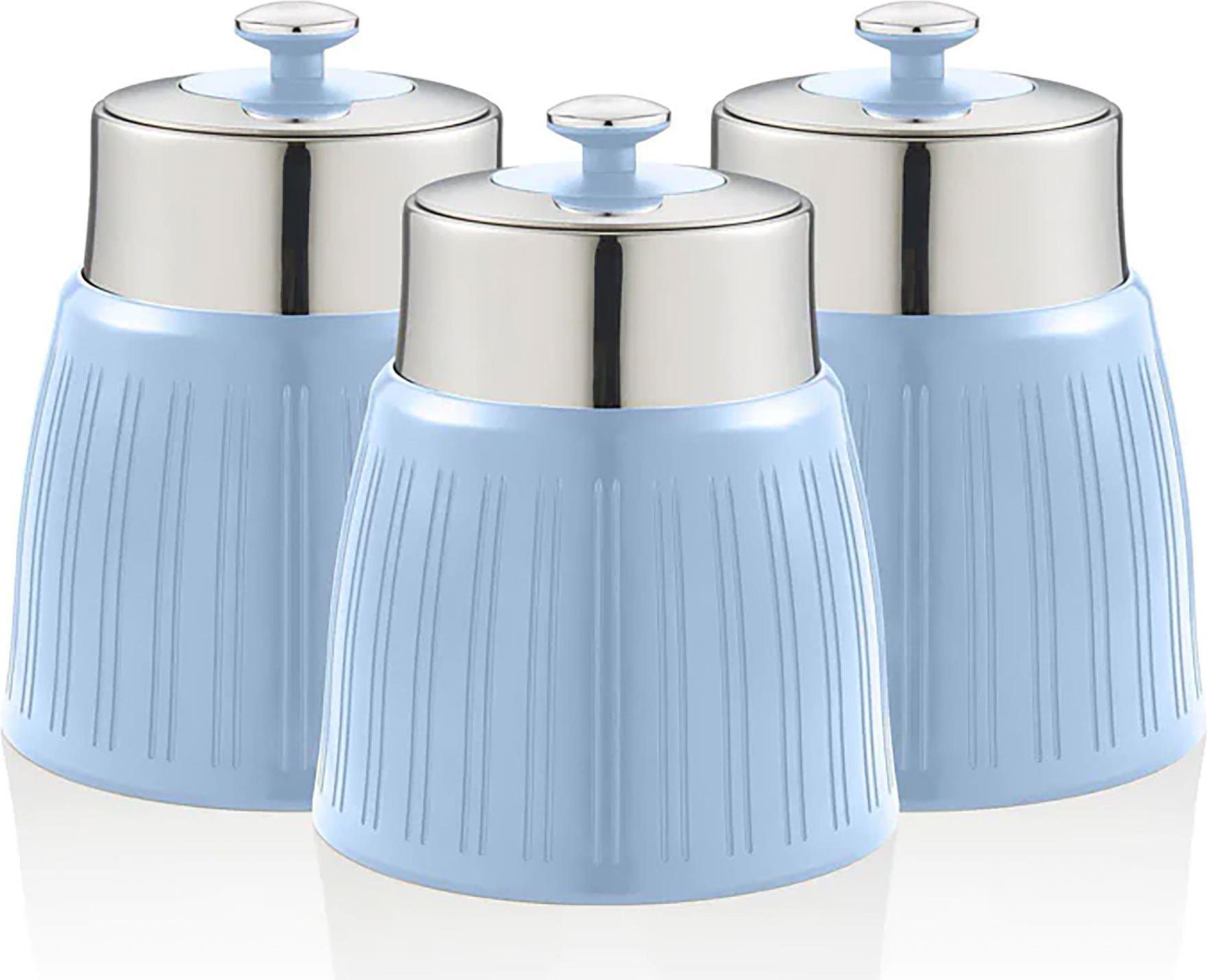 SWAN SWKA1024BLN Retro Zestaw 3 słoików 1,2 l hermetycznych, przyprawy herbata kawa Vintage Design niebieski