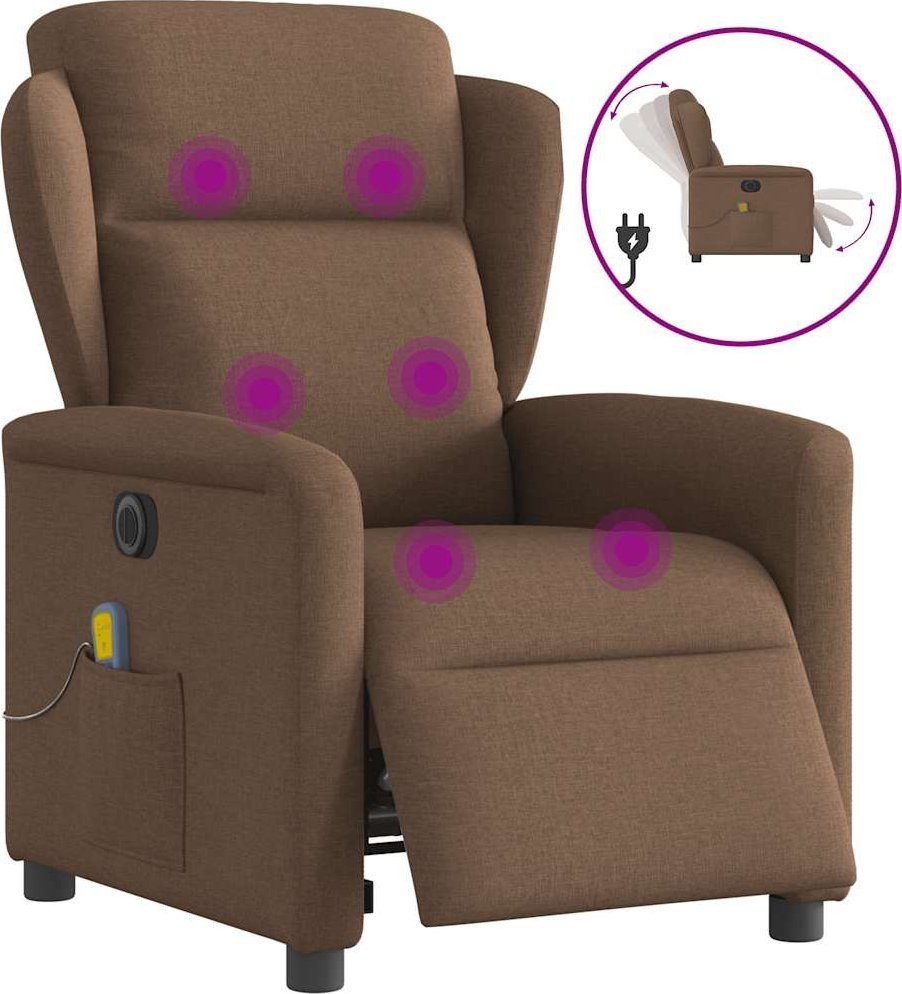 vidaXL Rozkładany fotel masujący, elektryczny, brązowy, tkanina