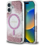 Etui i futerały do telefonów - Etui GUESS HC Resin Bottom Glitter MagSafe do Apple iPhone 16 Różowy - miniaturka - grafika 1