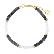 Bransoletki - Damska bransoletka z szary larvikit i biała masa perłowa pozłacana - Manoki - miniaturka - grafika 1