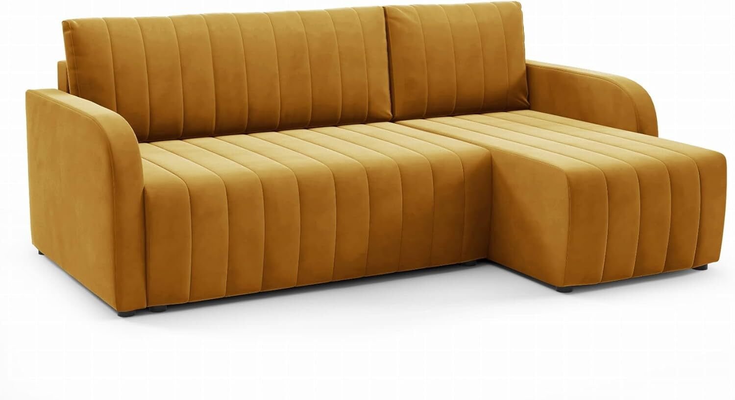 LIKMA Narożnik 224 cm Musztardowy Rozkładany Otto Kształt L z Funkcją Spania (200x140 cm) i Pojemnikiem na Pościel Tapicerowana Sofa
