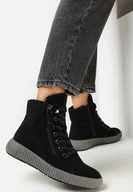 Botki damskie - Czarne Ocieplane Traperki w Sportowym Stylu Olytasia - miniaturka - grafika 1