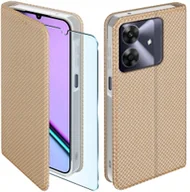 Etui i futerały do telefonów - Etui z klapką do Realme Note 60 Zamykane Złote Futerał + Szkło 9H - miniaturka - grafika 1