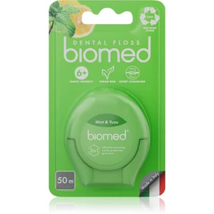 BIOMED Nić dentystyczna o smaku MIĘTY i YUZU 50m (woskowana, epxading-rozszerzająca się) - Produkty na nieświeży oddech - miniaturka - grafika 1