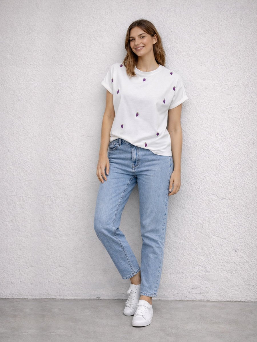 T-shirt z haftowanym wzorem biały S