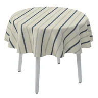 Obrusy i serwetki - Dekoria Obrus okrągły ecru tło niebieskie paski 135 cm Avinon 415-129-66 - miniaturka - grafika 1