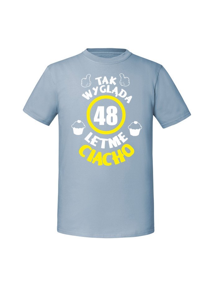 Męska koszulka z nadrukiem - 48 Ciacho + wiek 48 Mineralny Błękit 3XL