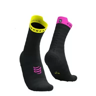 Skarpetki sportowe męskie - COMPRESSPORT Skarpetki do biegania PRORACING SOCKS V4 ULTRALIGHT RUN HIGH black/safe yellow/neo pink - miniaturka - grafika 1