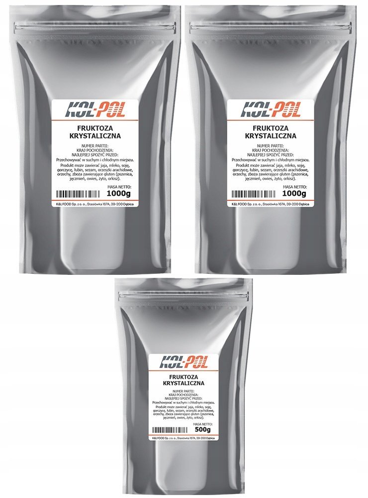 FRUKTOZA KRYSTALICZNA 2,5kg Cukier owocowy naturalny wysoka jakość Kol-Pol