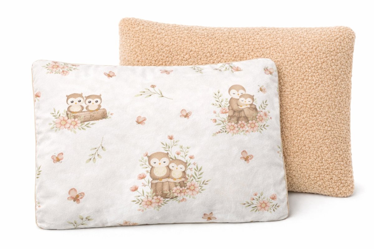 Poduszka 30x40 z pluszu Teddy+bawełna sówki