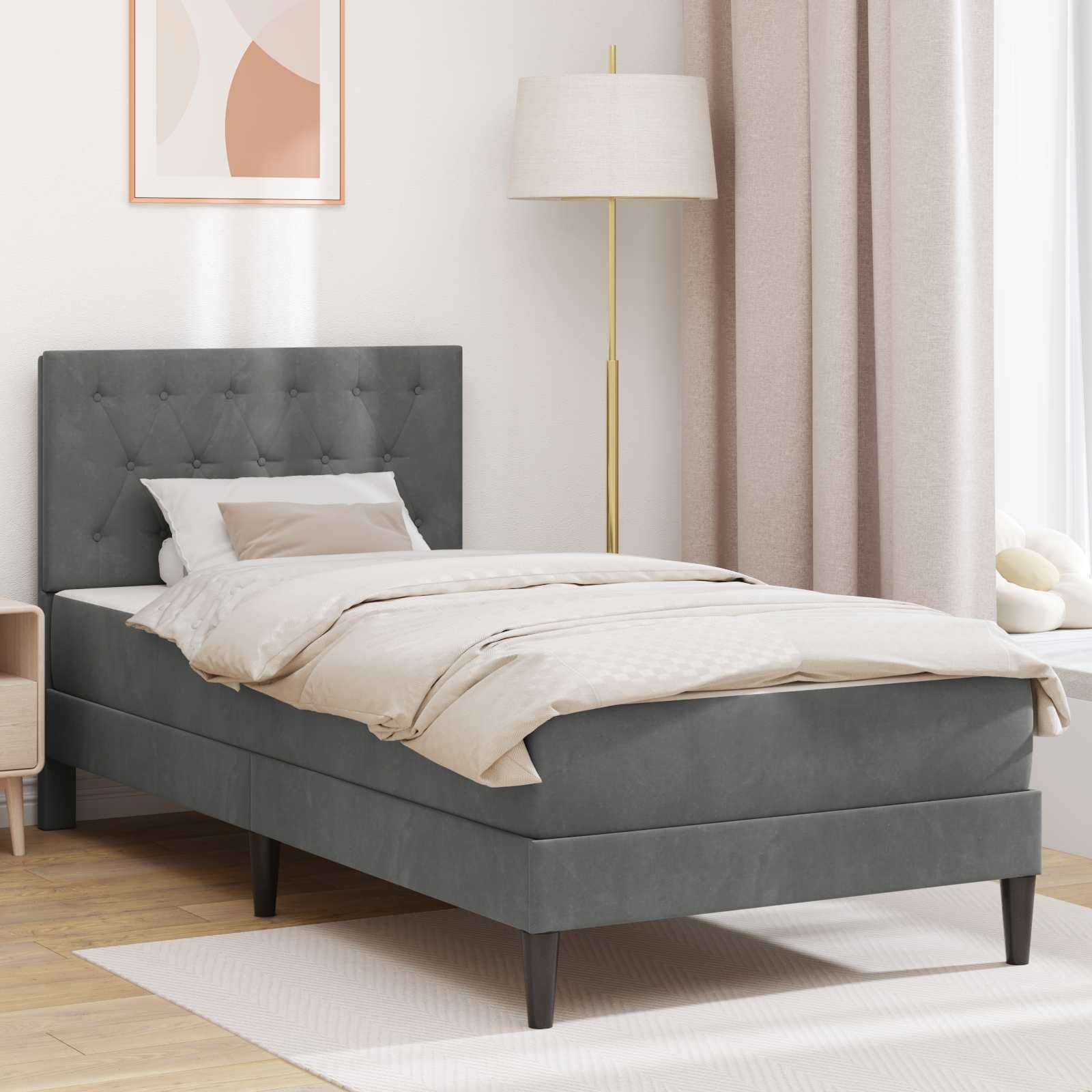 vidaXL vidaXL Rama łóżka z materacem Ciemnoszary 100 x 200 cm Aksamit