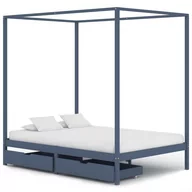 Łóżka - vidaXL Rama łóżka z baldachimem, 2 szuflady, szara, sosna, 140x200 cm - miniaturka - grafika 1