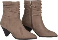 Botki damskie - Chattawak Beżowe Botki Z Zamszu Z Marszczoną Cholewką 36 J1A - miniaturka - grafika 1