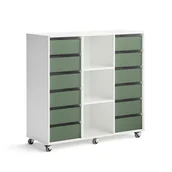 Meble do szkół i przedszkoli - Regał szkolny CASPER, 12 szuflad, 3 przegrody, biały, ciemnozielony - miniaturka - grafika 1