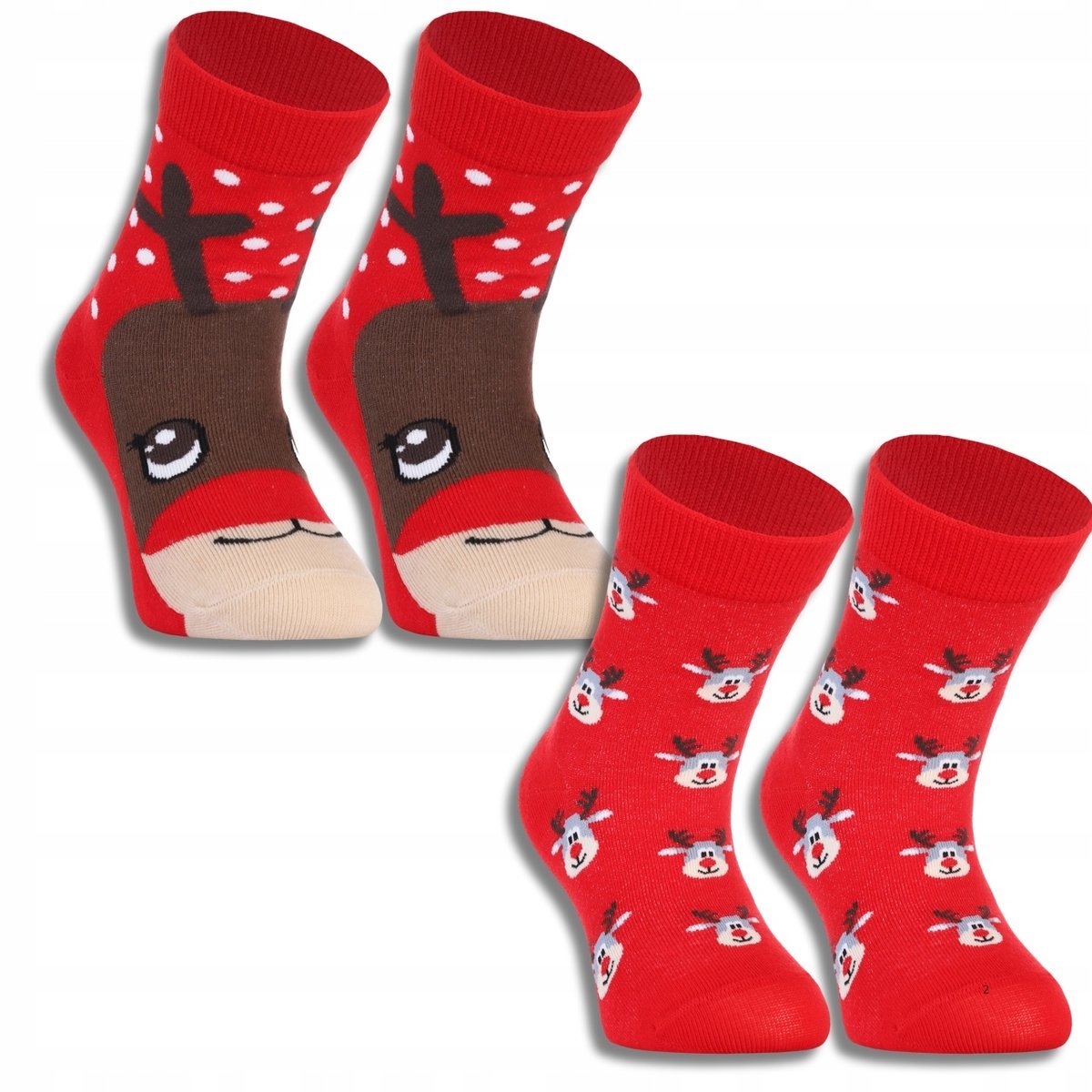 Świąteczne Bawełniane Skarpety Dziecięce Renifery 2-Pak Prezent Moraj 31-34 2 Dwa Różne Wzory