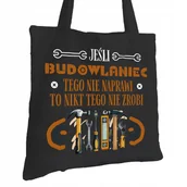 Torby i wózki na zakupy - Torba Bawełniana dla Budowlańca Czarna Na Prezent ekologiczna Trwały Nadruk - miniaturka - grafika 1